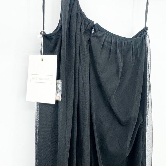 Mac Duggal Asymmetric Floral Chiffon High-Low Sleeveless Black Gown Size 10 NWT - Picture 8 of 13